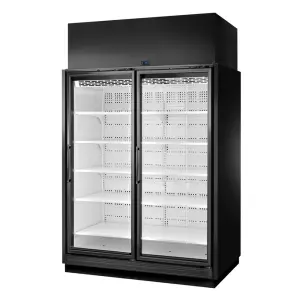True TRM2M-BLK-WHT-1BLKRR-NN-4 67 1/2" Two Section Supermarket Display Refrigerator, (2) Right Hinge Doors, Black, 208-240v