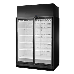 True TRM2M-BLK-WHT-1BLKLL-YN-4 66 1/2" Two Section Supermarket Display Refrigerator, (2) Left Hinge Doors, Black, 208-240v