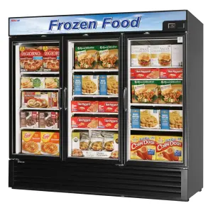 Turbo Air TGF-72FB-N 81 7/8" Three Section Display Freezer w/ Swing Doors - Bottom Mount Compressor, Black, 115v