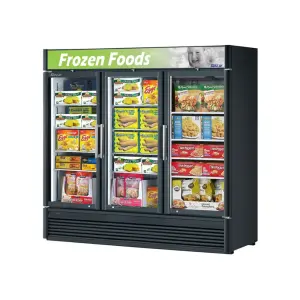 Turbo Air TGF-72SD-N 78" Three Section Display Freezer w/ Swing Doors - Bottom Mount Compressor, Black, 115v