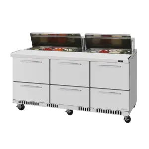 Turbo Air PST-72-D6-FB-N 72 5/8" PRO Series Mega Top Sandwich/Salad Prep Table w/ Refrigerated Base, 115v