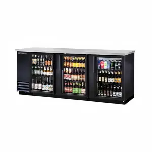 True TBB-4G-HC-LD 90 3/8" Bar Refrigerator - 3 Swinging Glass Doors, Black, 115v