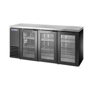 True TBB24-72-3G-Z1-SFT-B-1 72 1/8" Bar Refrigerator - 3 Swinging Glass Doors, Black, 115v