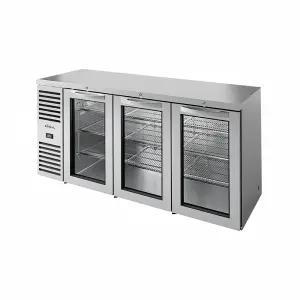 True TBR84-RISZ1-L-S-GGG-1 84" Bar Refrigerator - 3 Swinging Glass Doors, Stainless, 115v
