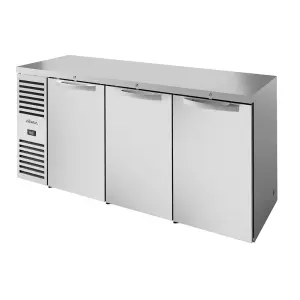 True TBR84-RISZ1-L-S-SSS-1 84" Bar Refrigerator - 3 Swinging Solid Doors, Stainless, 115v