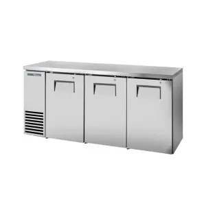 True TBB24-72-3S-Z1-SFT-S-1 72 1/8" Bar Refrigerator - 3 Swinging Solid Doors, Stainless, 115v