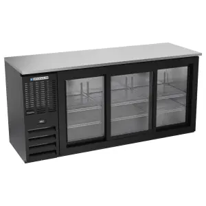 Beverage-Air BBN72HC-GS-B 72" Bar Refrigerator - 3 Sliding Glass Doors, Black, 115v