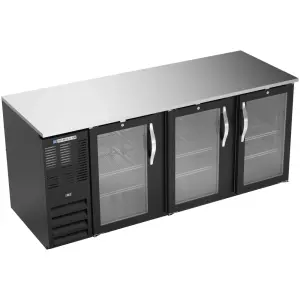 Beverage-Air BB78HC-G-B 79" Bar Refrigerator - 3 Swinging Glass Doors, Black, 115v