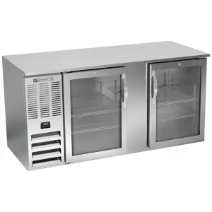 Beverage-Air BB68HC-FG-S 69" Bar Refrigerator - 2 Sliding Glass Doors, Stainless, 115v