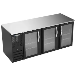 Beverage-Air BB78HC-FG-B 78" Bar Refrigerator - 3 Swinging Glass Doors, Black, 115v