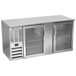 Beverage-Air BB68HC-FG-S 68" Bar Refrigerator - 2 Swinging Glass Doors, Stainless, 115v