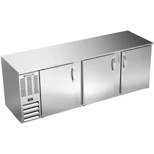 Beverage-Air BB94HC-F-S 95" Bar Refrigerator - 3 Swinging Solid Doors, Stainless, 115v