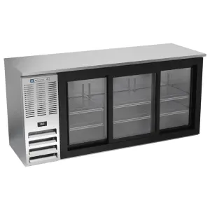 Beverage-Air BBN72HC-F-GS-S 72" Bar Refrigerator - 3 Sliding Glass Doors, Stainless, 115v