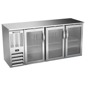 Beverage-Air BBN72HC-FG-S 72" Bar Refrigerator - 3 Swinging Glass Doors, Stainless, 115v
