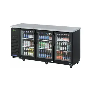 Turbo Air TBB-24-72SGD-N 73 1/8" Bar Refrigerator - 3 Swinging Glass Doors, Black, 115v