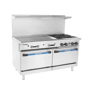 Turbo Air TARG-36G4B 60" 4 Burner Gas Range w/ Griddle & (2) Standard Saver Ovens, Liquid Propane
