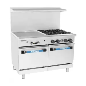 Turbo Air TARG-24G4B 48" 4 Burner Gas Range w/ Griddle & (2) Standard Ovens, Natural Gas