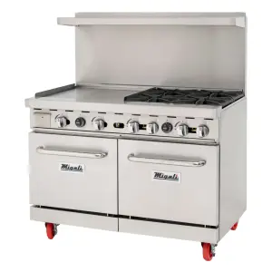 Migali C-RO4B-24GL-LP 48" 4 Burner Gas Range w/ Griddle & (2) Standard Ovens, Liquid Propane