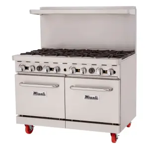 Migali C-RO8B-LP 48" 8 Burner Gas Range w/ (2) Standard Ovens, Liquid Propane
