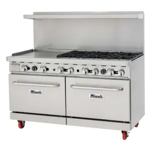 Migali C-RO6B-24GL-LP 60" 6 Burner Gas Range w/ Griddle & (2) Standard Ovens, Liquid Propane
